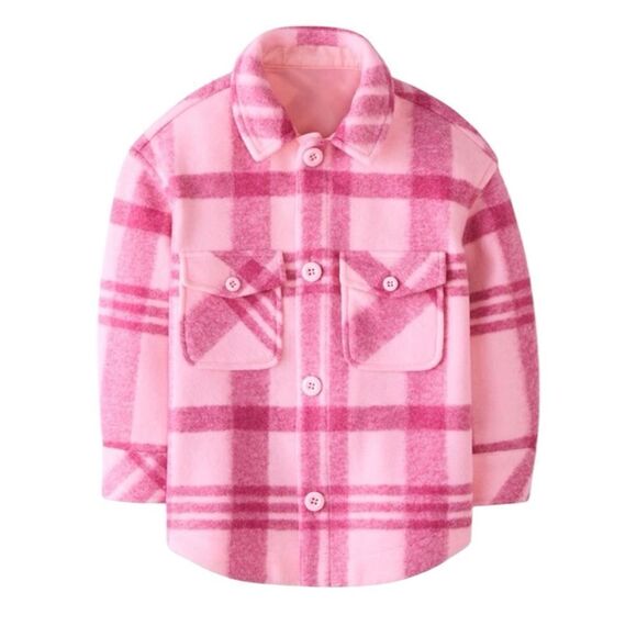 HANNA ANDERSSON Faux Wool Felt Pink Plaid Shacket Jacket Rose Blossom 150 12 - Picture 1 of 12